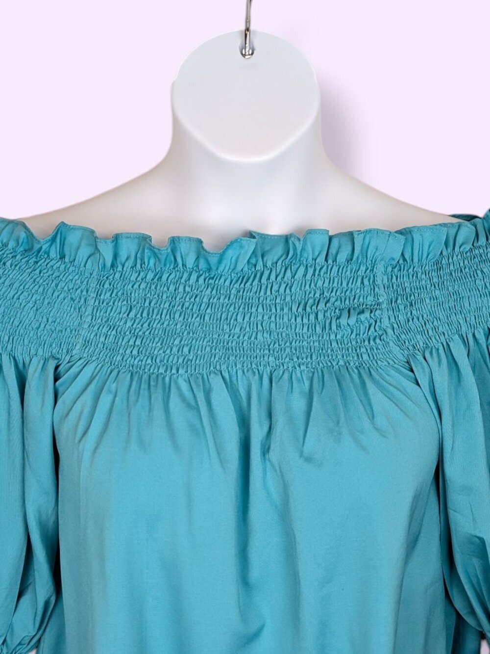 Light Blue Elastic Off-Shoulder Top - Picture 3 of 6